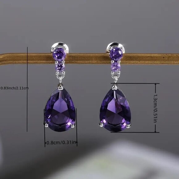 Elegant Fashion Amethyst Teardrop Dangle Earrings - Picture 3 of 5